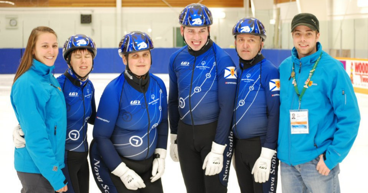 Michael McArthur (right) with his Halifax speed skating team.