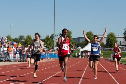 Special Olympics athletes in track race