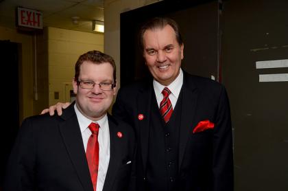 Gaetan with TSN's Vic Rauter at Special Olympics Canada's Awards Night in November 2019.