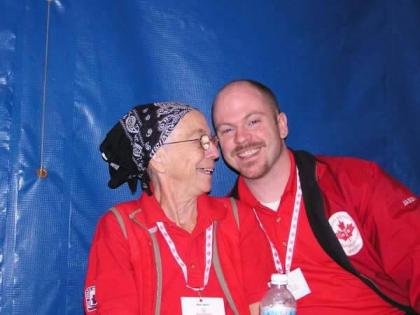 Jason and his mother Rita at a Special Olympics Training Camp, only five days after she had brain surgery.