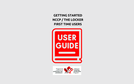 An infographic image that reads "Getting Started NCCP / The Locker First Time Users" in black text. Below it is a white and red "User Guide" book icon. Below that is the NCCP logo.