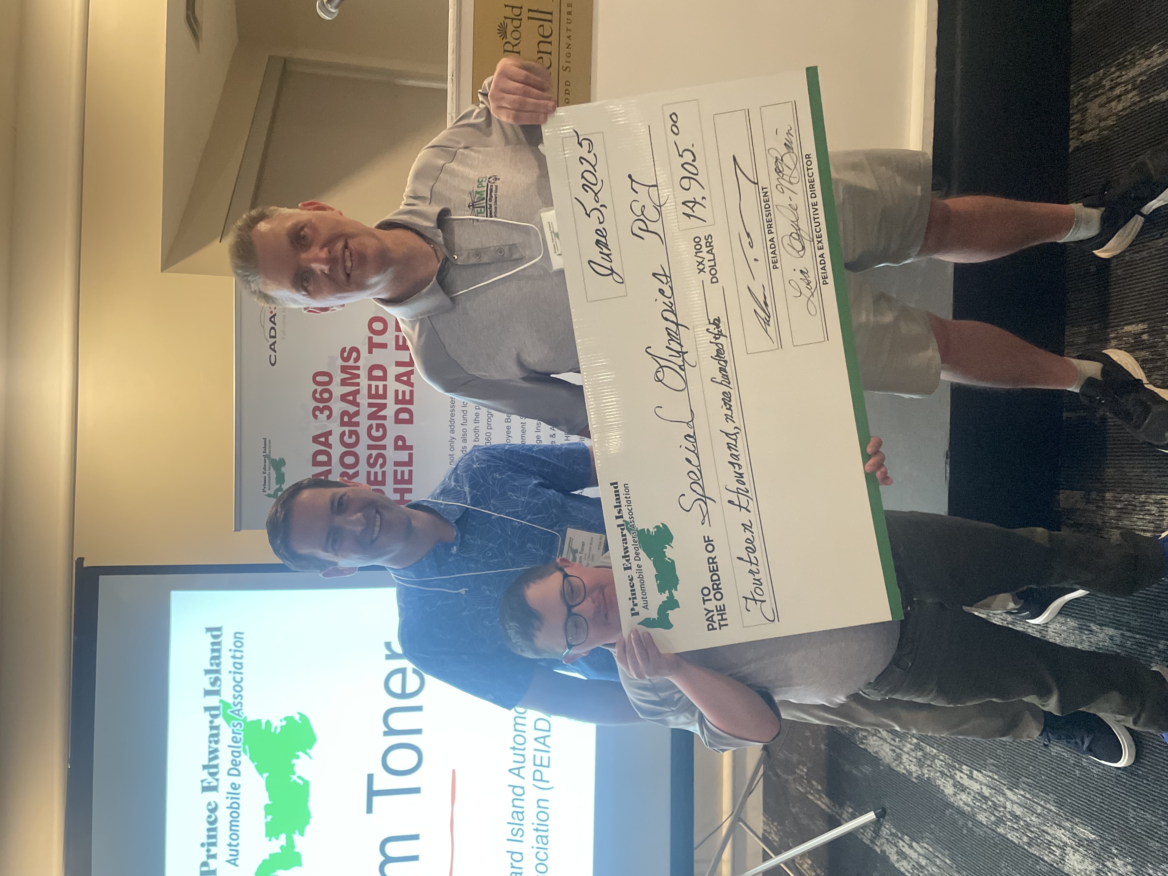 Special Olympics PEI, PEI Automobile Dealers Association, Cheque Presentation Photo, 3 People