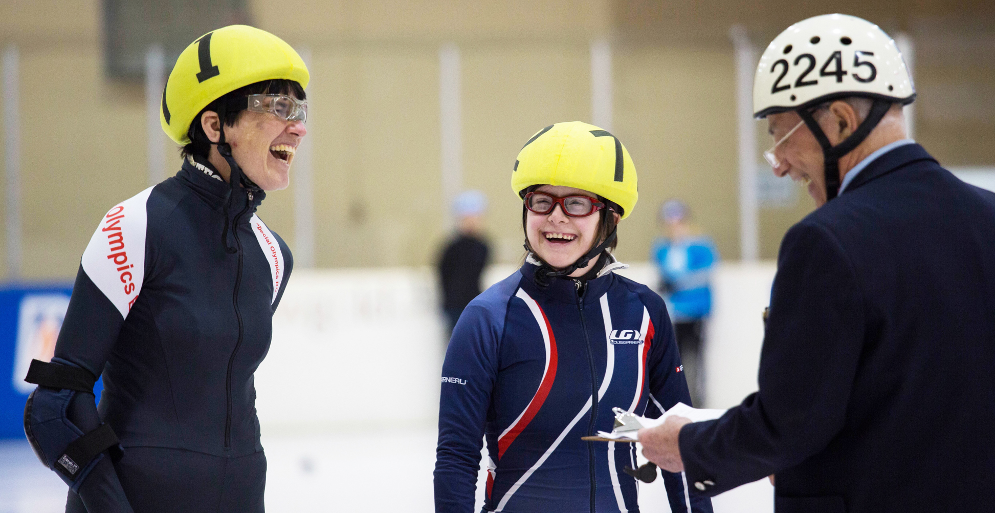 SOBC-CoachAthletesLaugh-SOBCWinterGames-Speedskating-2019