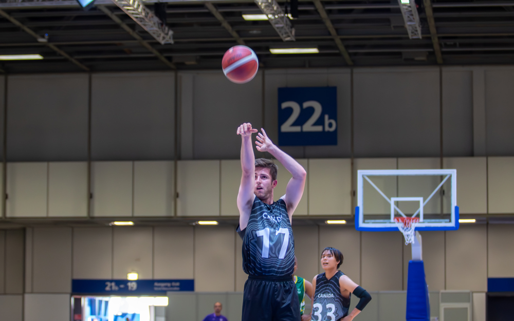 Special Olympics BC basketball athlete shoots a free-throw during play at the 2023 Special Olympics World Games.