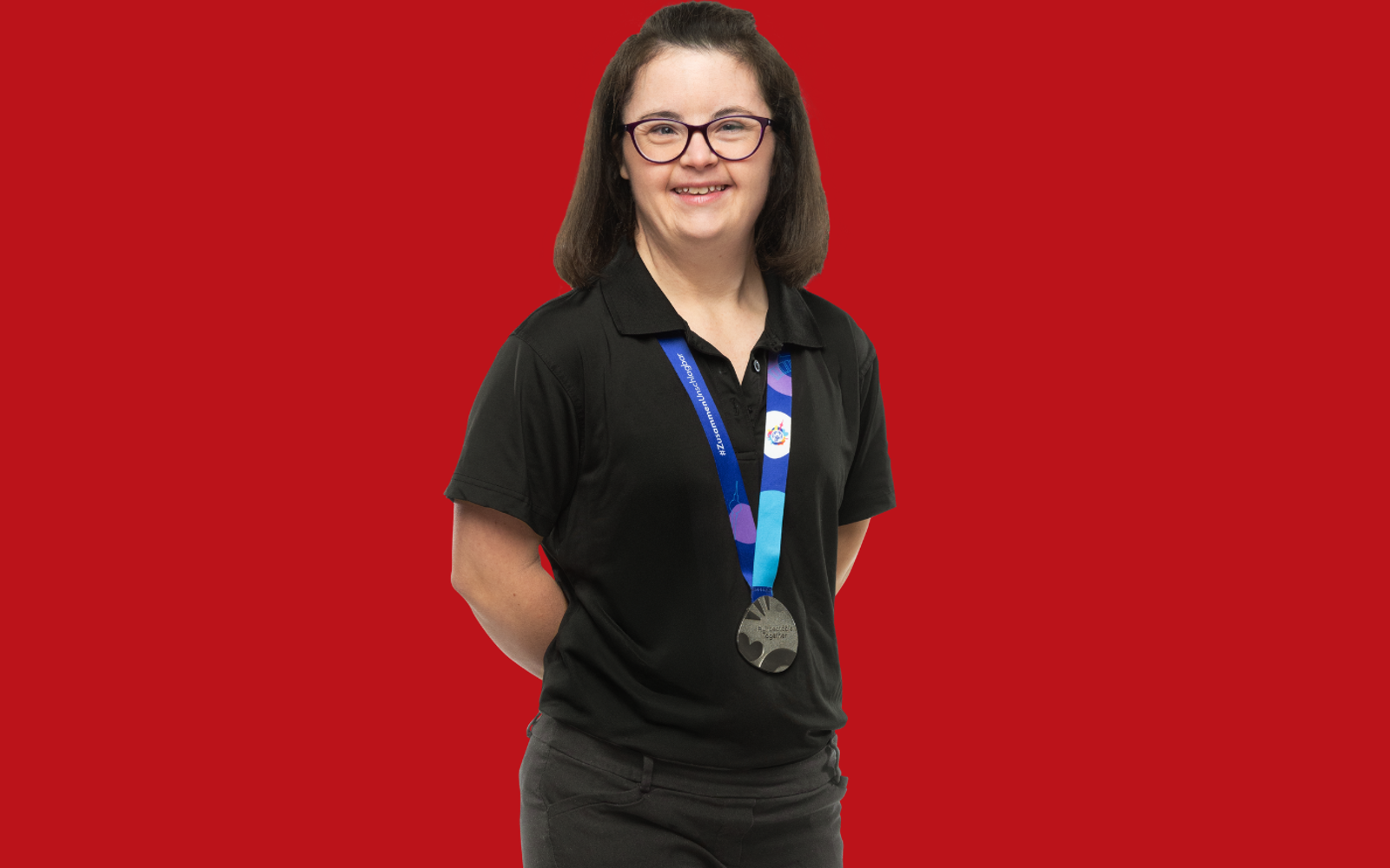 Allie Price with red background.