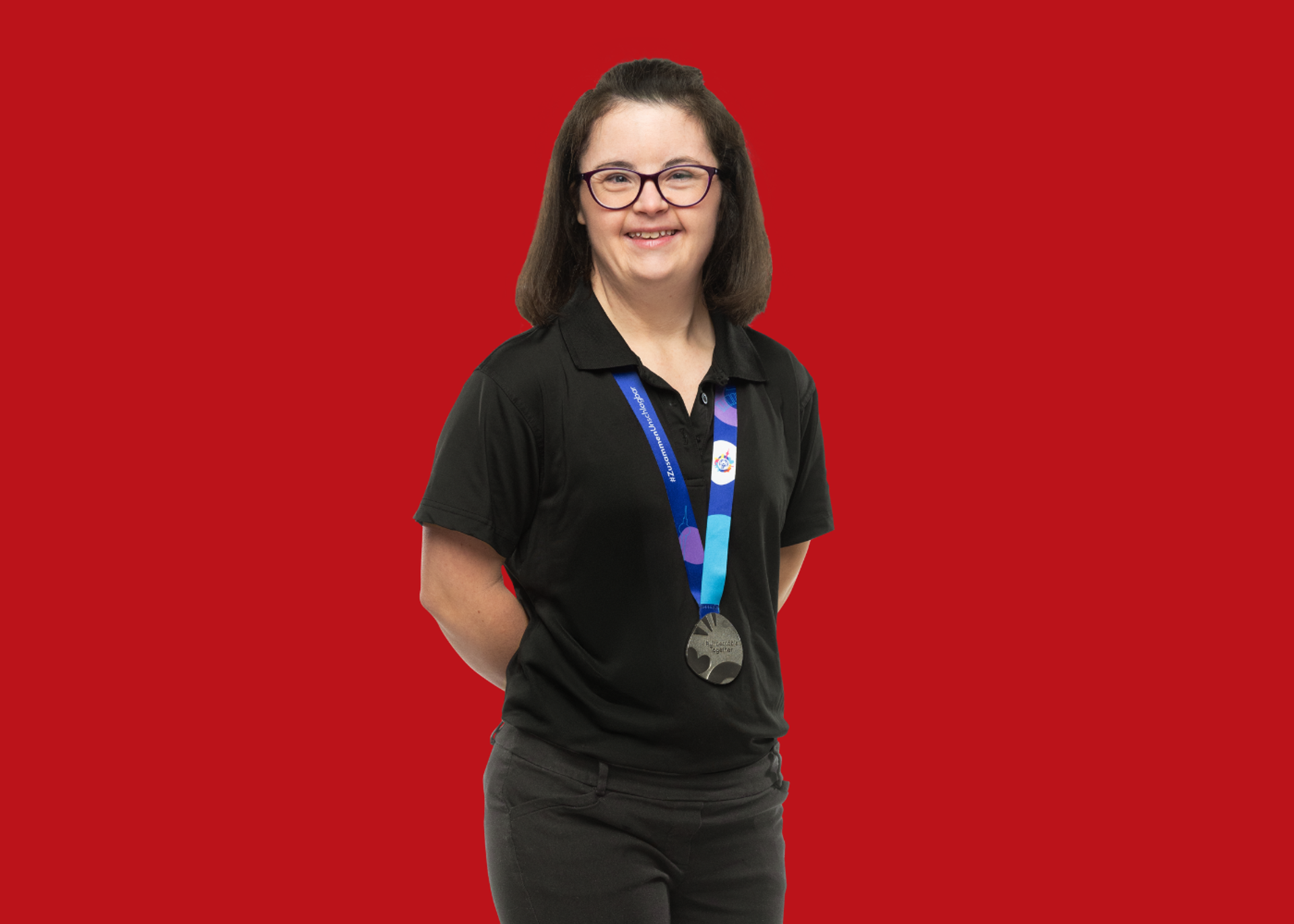 Allie Price with red background.