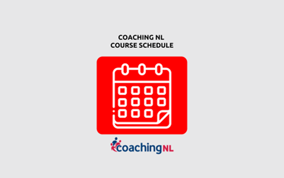 An infographic image that reads "Coaching NL Course Schedule" in black text. Below it is a white and red calendar icon. Below that is a coachingNL logo.