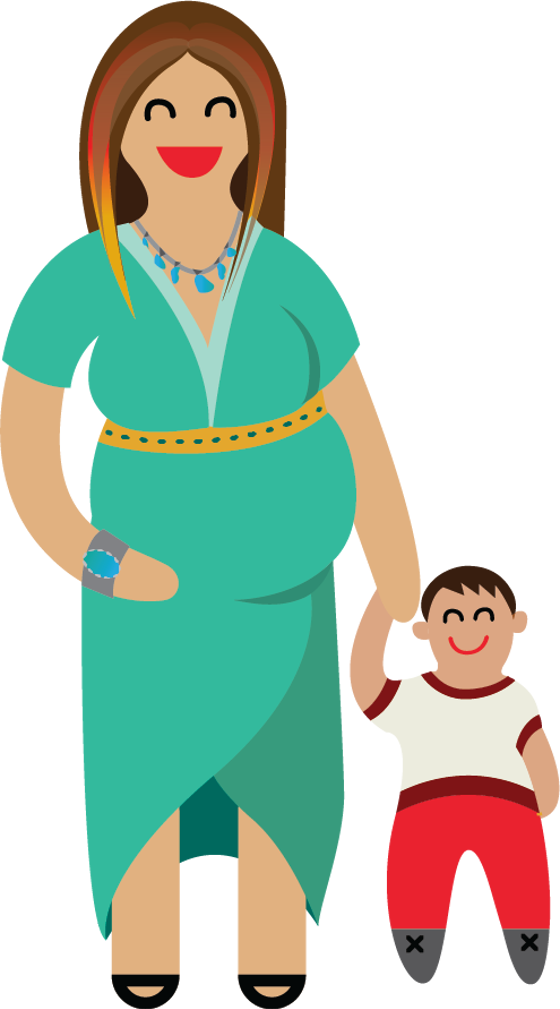 Illustration d'une personne enceinte tenant la main d'un enfant