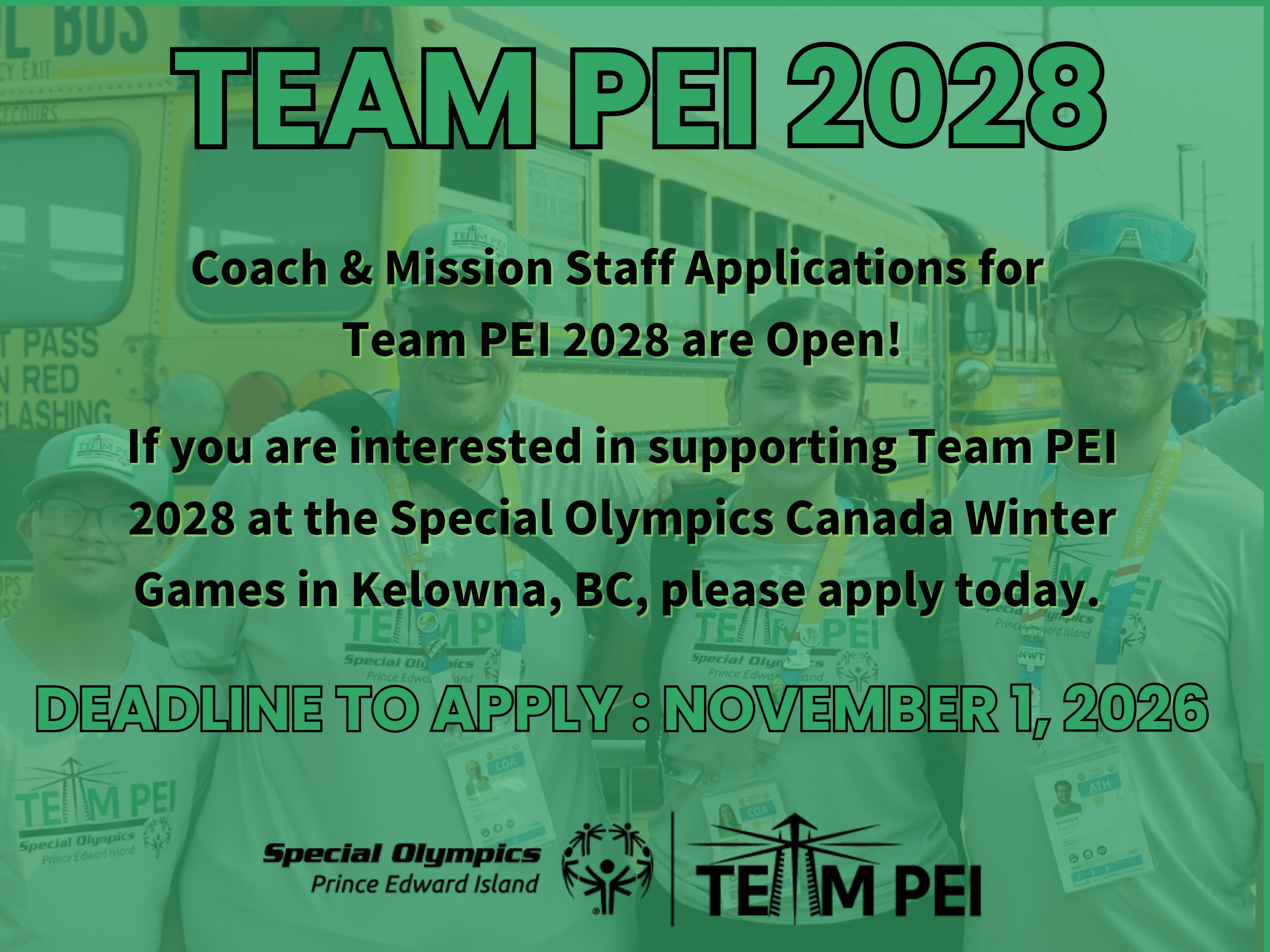Flyer promoting Team PEI 2028 Coach and Mission Staff aplications Flyer promoting Team PEI 2028 Coach and Mission Staff aplications