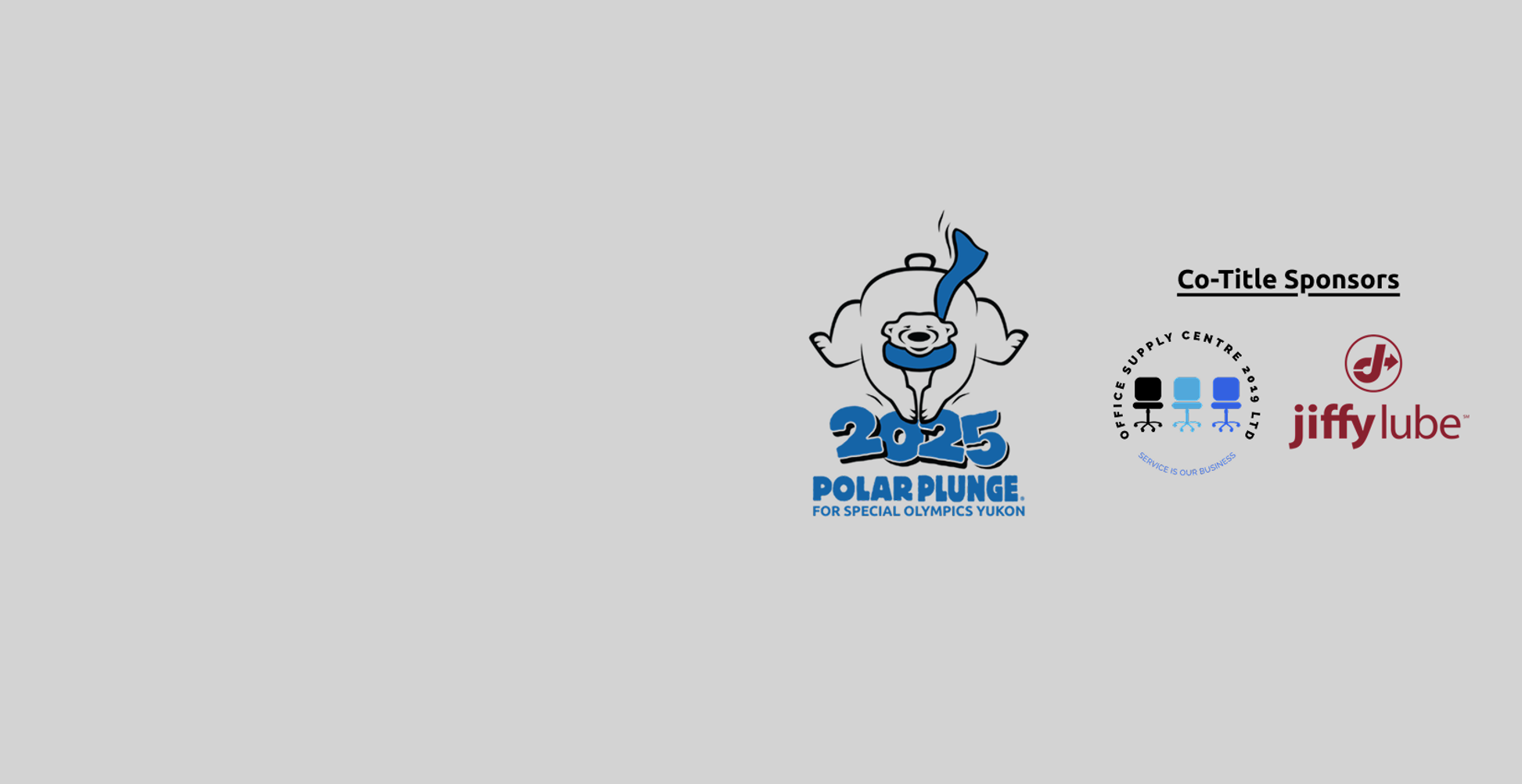 An infographic image with a "Polar Plunge 2025" logo, text reading "Co-Title Sponsors", and two sponsor logos, all on a light grey background.