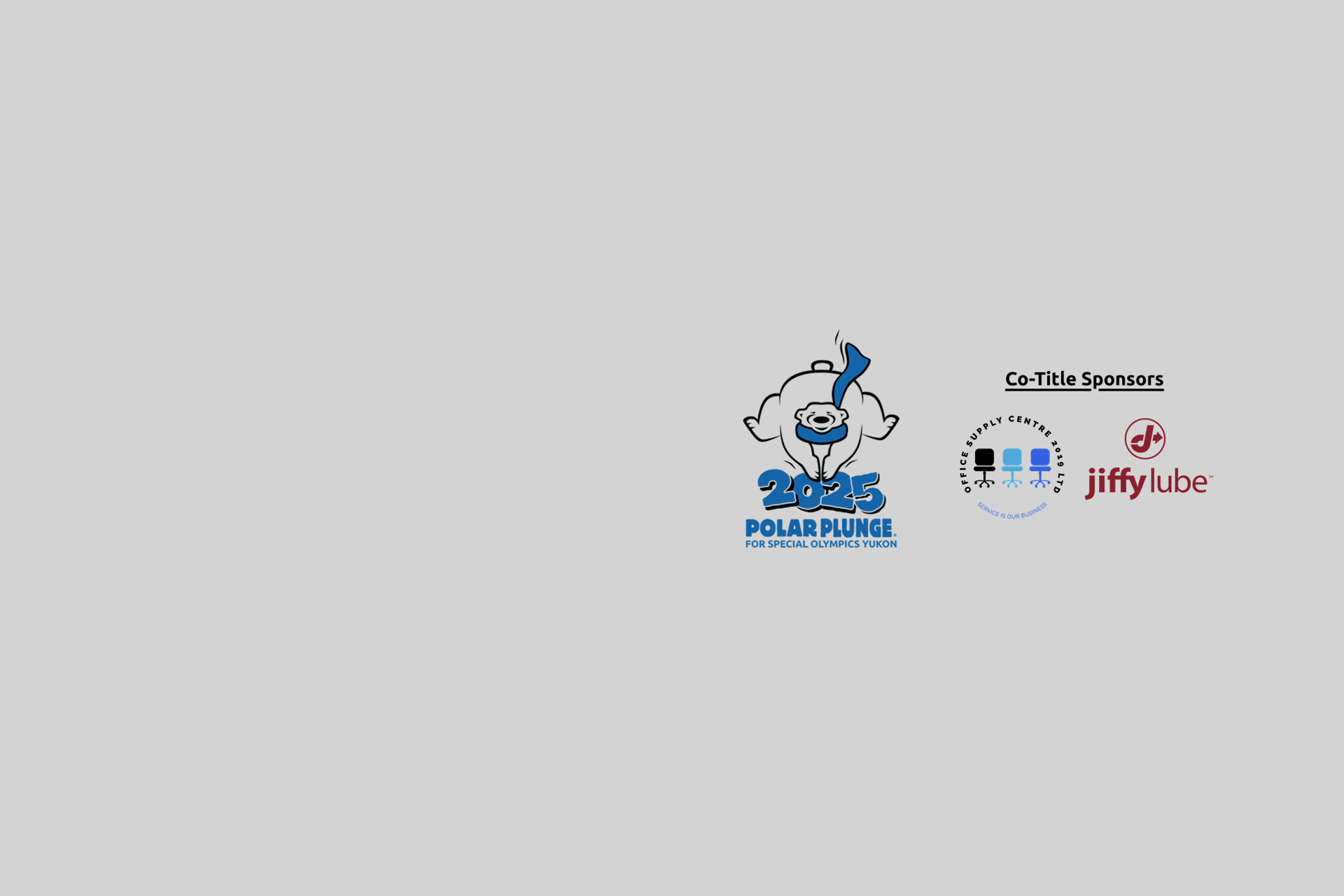 An infographic image with a "Polar Plunge 2025" logo, text reading "Co-Title Sponsors", and two sponsor logos, all on a light grey background.