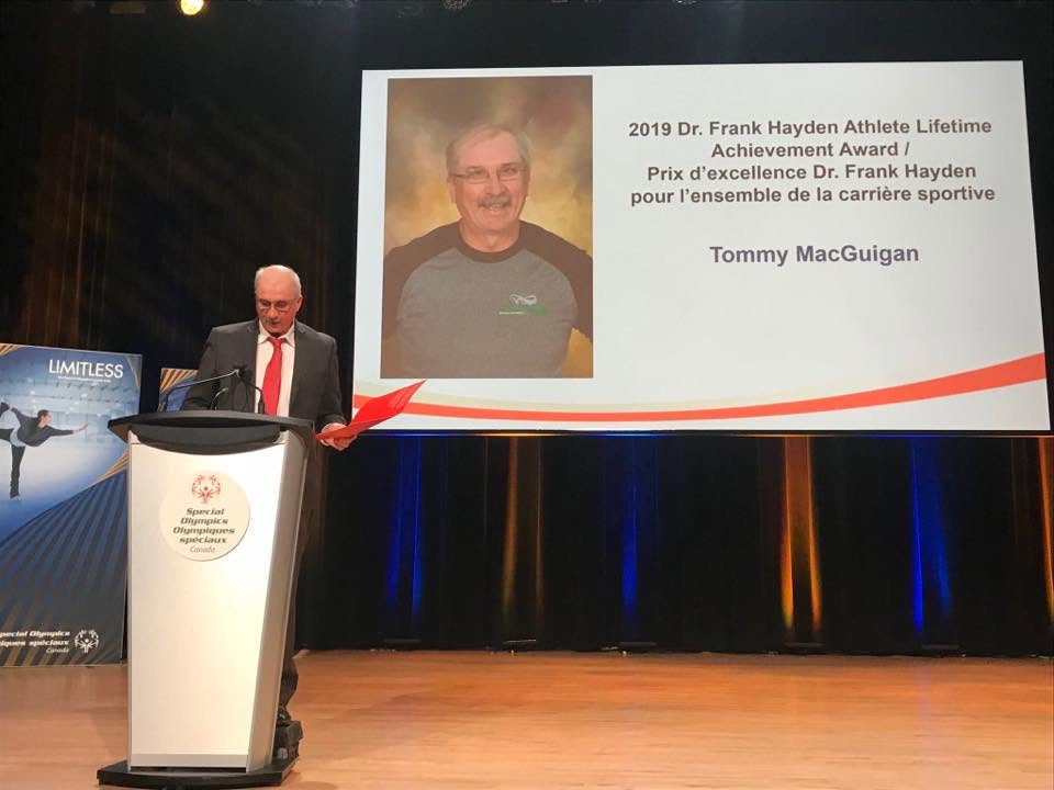 Tommy MacGuigan accepting the Dr. Frank Hayden lifetime achievement award