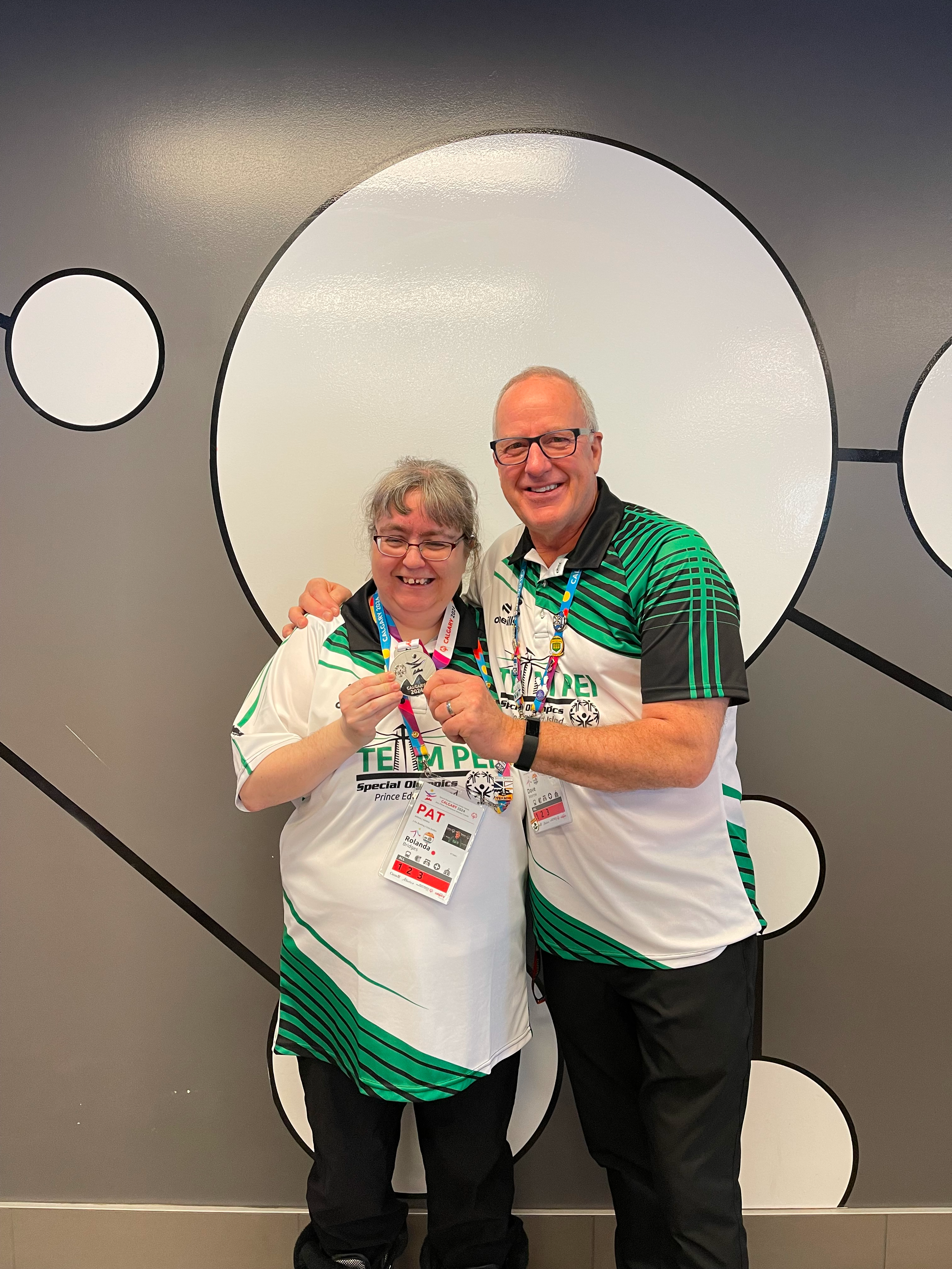 Special Olympics PEI, Team PEI 2024, Bowling, Athlete with Medal and Coach Special Olympics PEI, Team PEI 2024, Bowling, Athlete with Medal and Coach