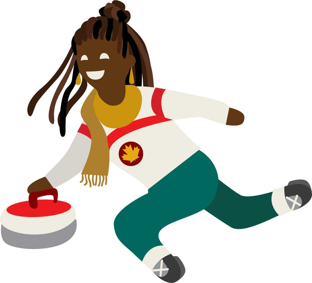 Illustration of a person curling. 