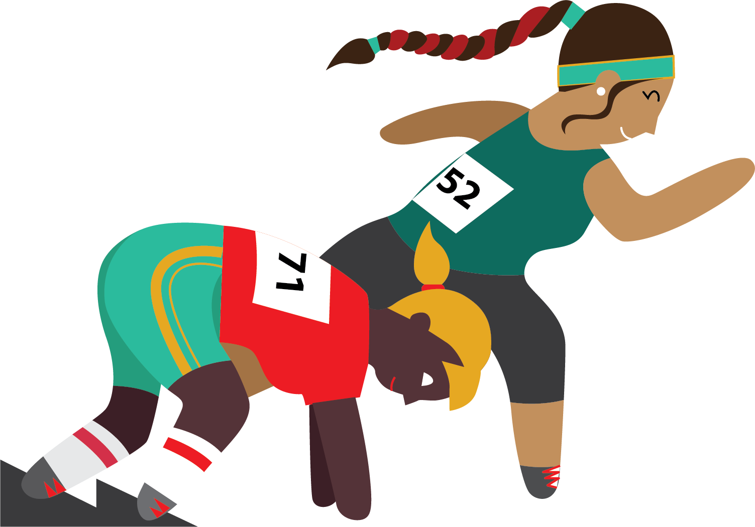 Illustration of a two people at the starting line of a track race 