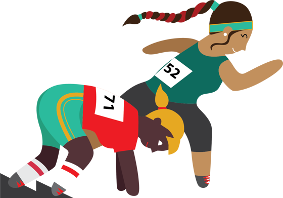 Illustration de deux personnes sur la ligne de départ d'une course d'athlétisme.
