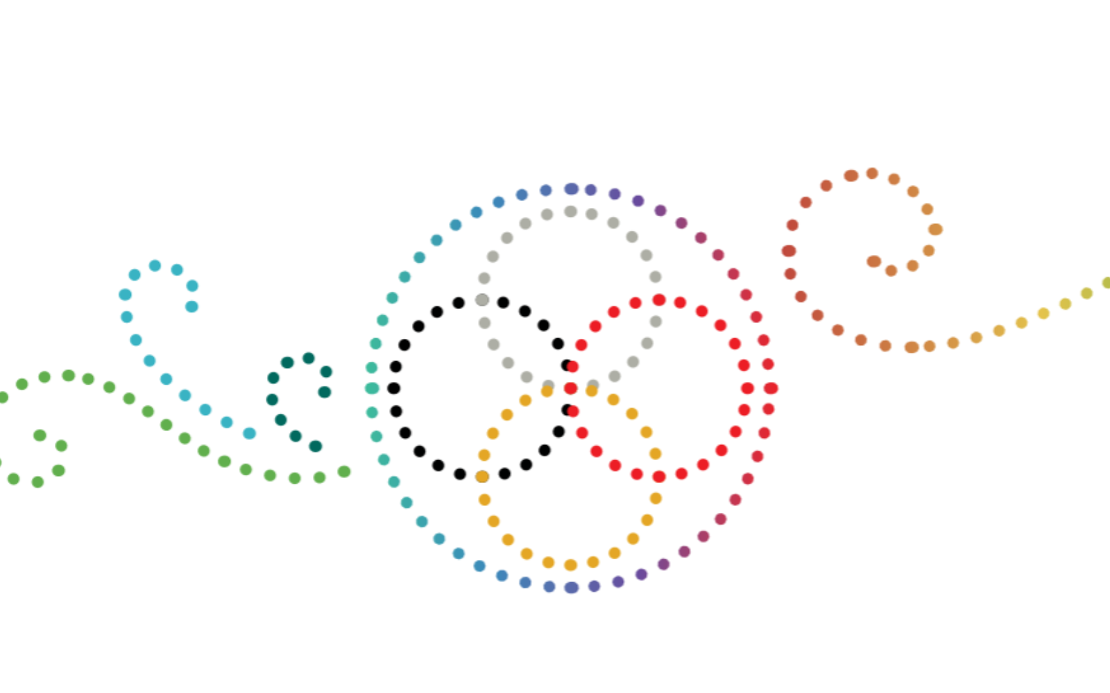 An abstract illustration of four circles intersecting each other, inside a circle, and surrounded by swirly lines. This image represents the 