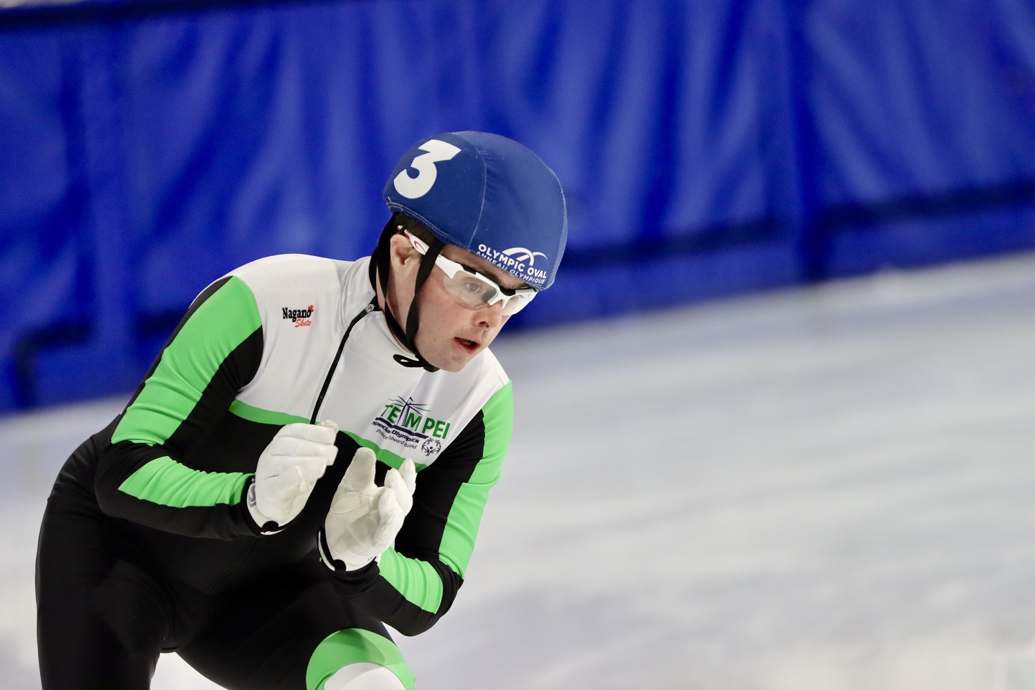 A Special Olympics athlete compete in short track Speed Skating A Special Olympics athlete compete in short track Speed Skating