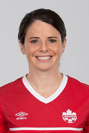 Headshot of a woman in a Team Canada soccer jersey Headshot of a woman in a Team Canada soccer jersey