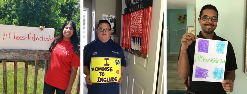 "Athletes hold up I #ChooseToInclude signs