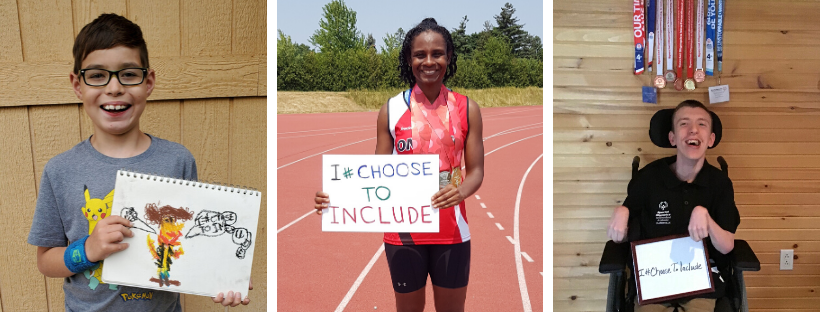 "Athletes hold up I #ChooseToInclude signs