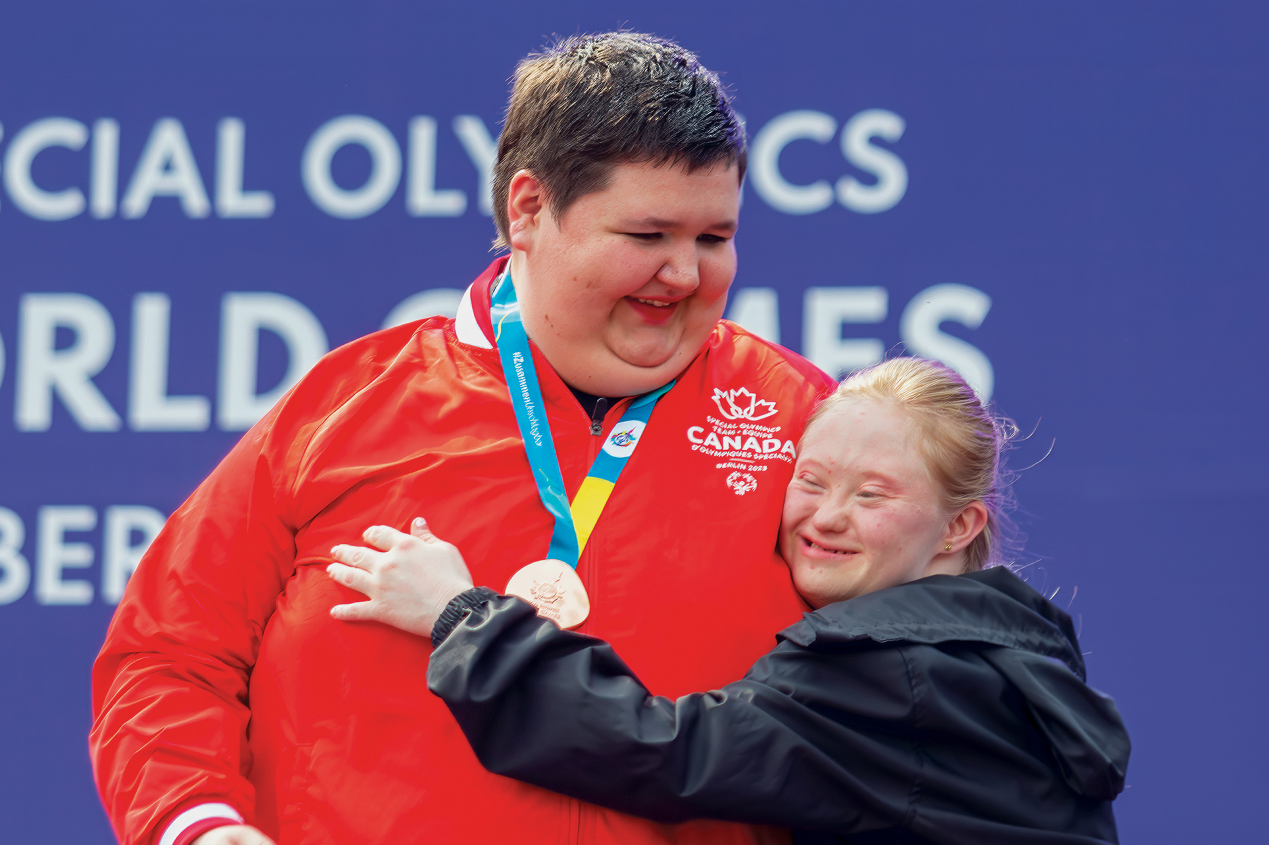 Patricia & her silver medalist counter-part on the podium at the 2023 Special Olympic World Games in Berlin