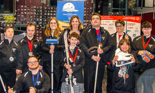 Group of athletes at the media launch for Special Olympics Alberta