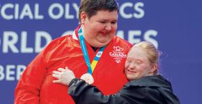 Patricia and her silver medalist counter-part on the podium at the 2023 Special Olympic World Games in Berlin.