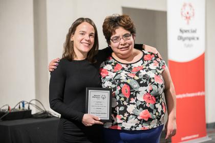 SOY athlete presenting SOY coach award