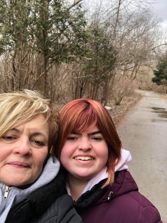 Special Olympics Ontario athlete Kristen Domingues and her mom/coach Eddie out on a walk.