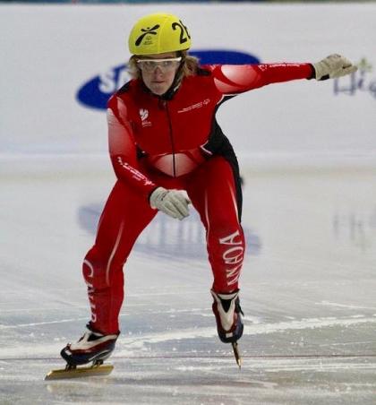 Special Olympics Alberta speed skater Katie Saunders skates on the rink.