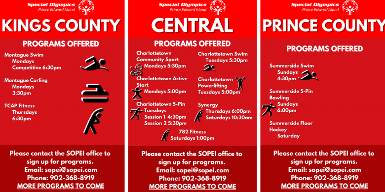 Special Olympics PEI, Return to Play, Program Schedule