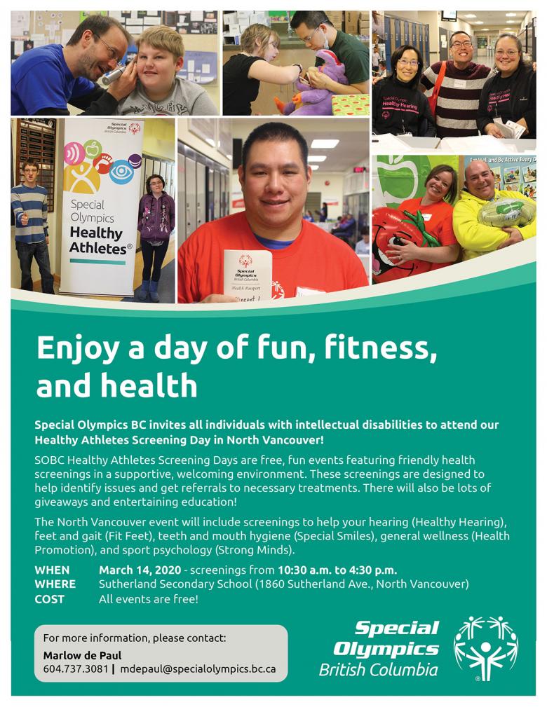 Information on the Special Olympics BC Healthy Athletes Screening Day in North Vancouver