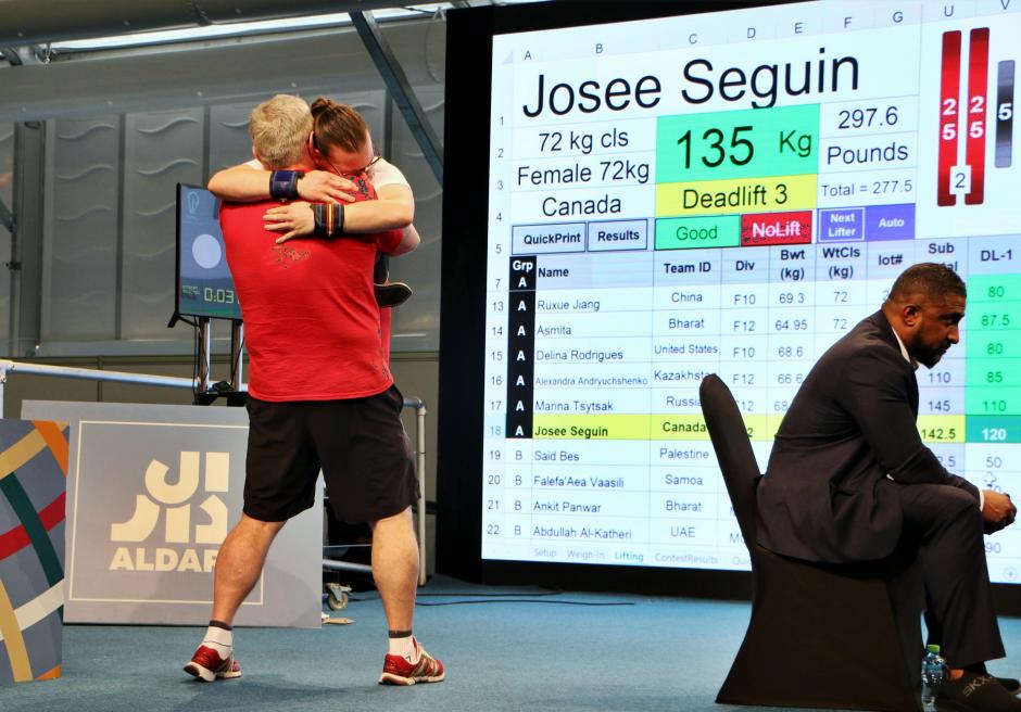 Photo of the Day: Powerlifter Josée Seguin hugs Coach Ross MacIntosh after deadlifting her PB deadlift.