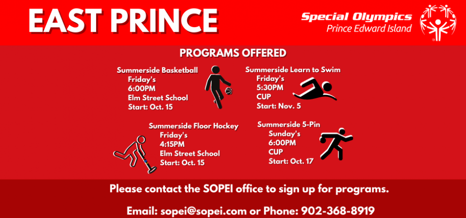 Special Olympics PEI, Program Schedule, East Prince