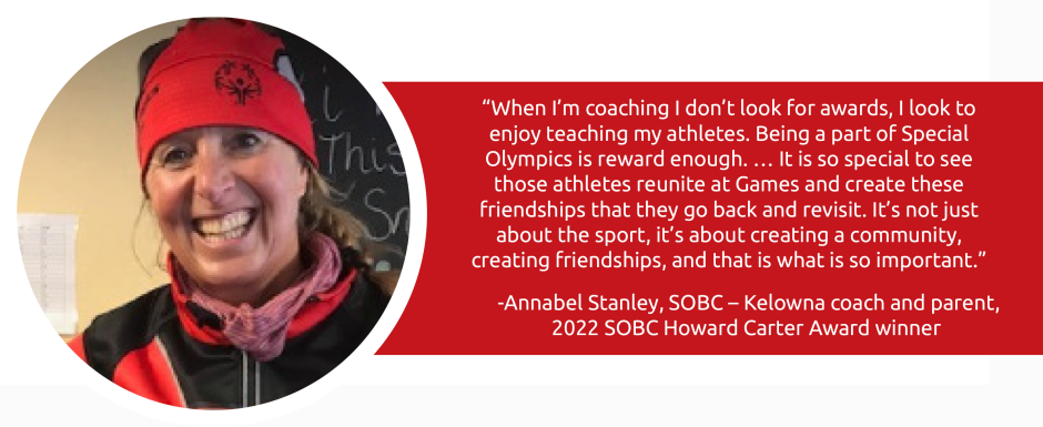 Image of award-winning coach Annabel Stanley with a quote from her experience. Please click to watch the 2022 SOBC Awards Ceremony and hear her share her story.