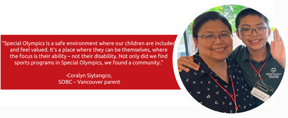 Image of parent Coralyn Siytangco with a quote from her family's experience. Please click to hear her share their story.