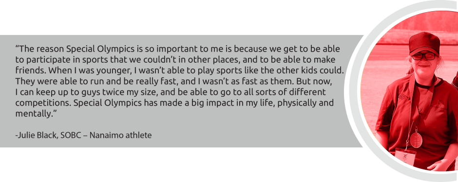 Image of athlete Julie Black with a quote from her experience. Please click to hear her share her story.