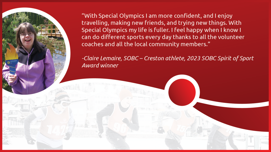 Graphic with a quote from athlete Claire Lemaire. Please click to watch Claire's story!