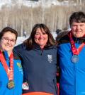 Special Olympics Team BC 2020 alpine skiing coach Misty Pagliaro with athletes Roxana Golbeck and Erin Thom.