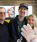 Special Olympics athlete Brent Shipton with Sobeys store owners, Dave and Deb Lukawenko.