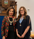 Audrey McFarlane with the Lieutenant Governor, Salma Lakhani.