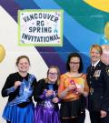 Joanne Wild presents ribbon at Rhythmic Gymnastics