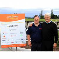 SOBC athlete James Clifford joins Michael Campbell at the 2018 Goldcorp Invitational Golf Tournment.