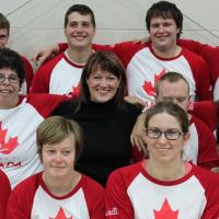 SOC CEO Sharon Bollenbach with Special Olympics Team Canada athletes.