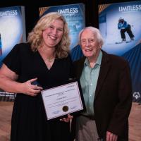 2019 Special Olympics Canada Female Coach of the Year recipient Angela Behn (left) with Dr. Frank Hayden.