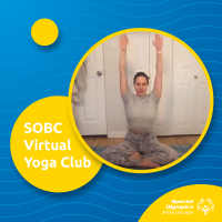 SOBC Virtual Yoga Club graphic, including a photo of instructor Shelbi Snodgrass.
