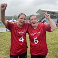 Coquitlam soccer athletes Amanda Manzardo and Amy Nelson celebrating their bronze-medal finish at the World Games!