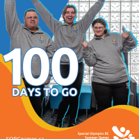 Three smiling athletes and the words 100 Days to GO