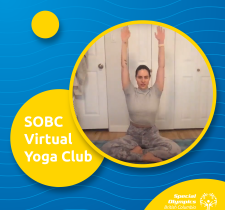 SOBC Virtual Yoga Club graphic, including a photo of instructor Shelbi Snodgrass.